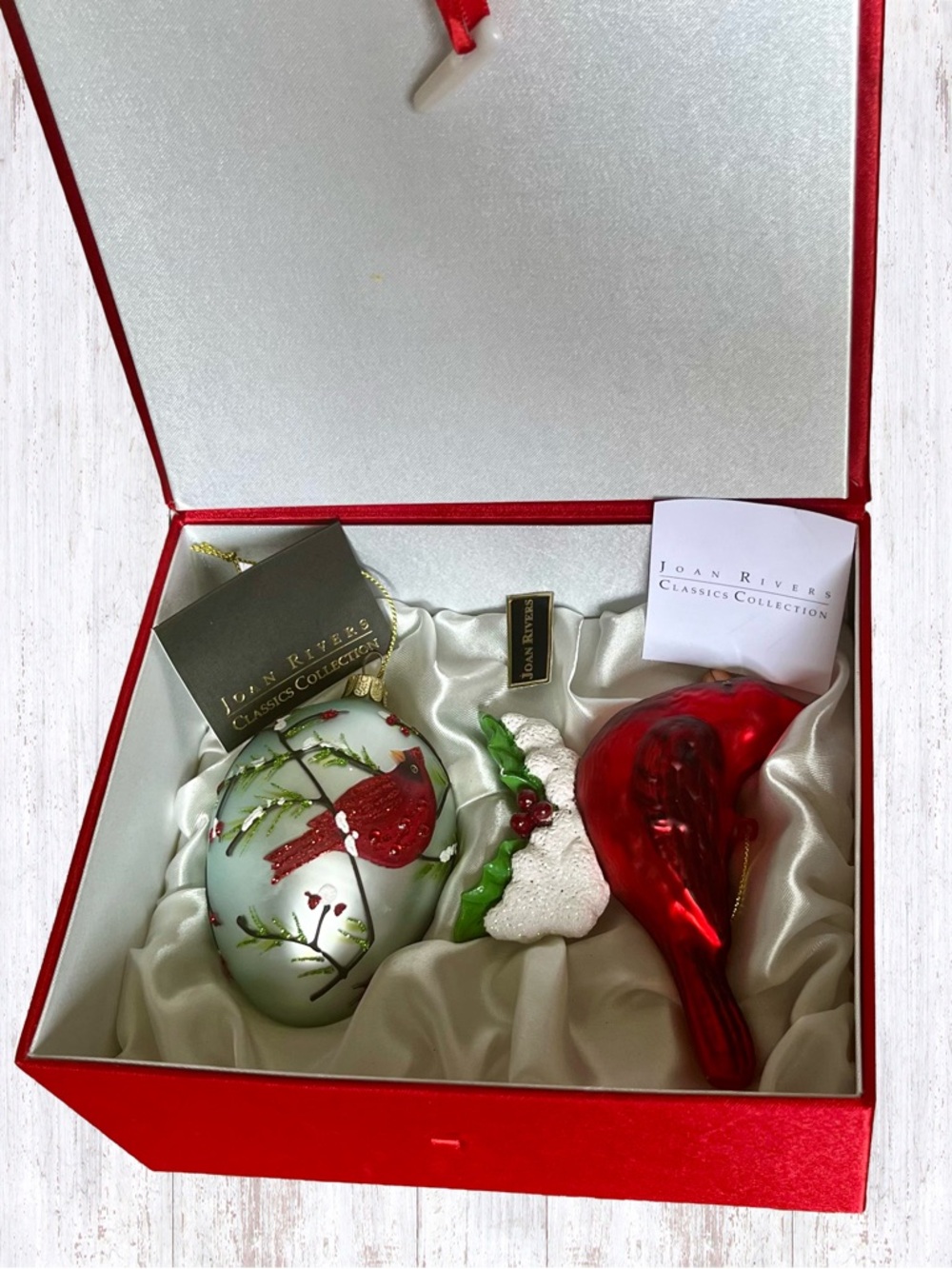 NWT Joan Rivers Cardinal Ornaments 2015 Set of 2 Red & White 4”-5”